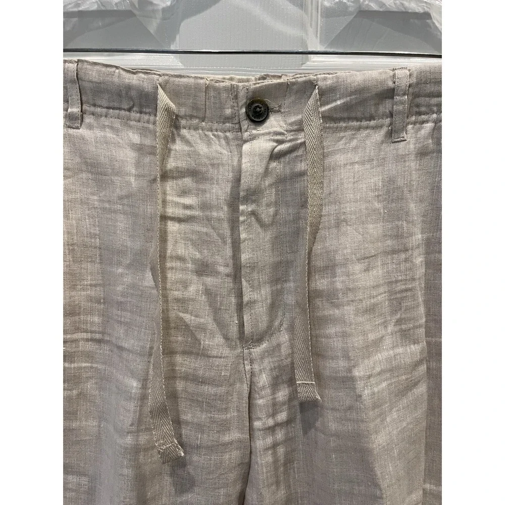 Tasso Elba Island Mens L Linen Drawstring Casual Pants Beige Coastal Beach Light